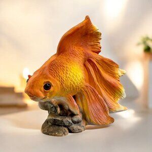 Goldfish Figurine By Universal Statuary 1994 Orange & Yellow Resin 7.5" Decor